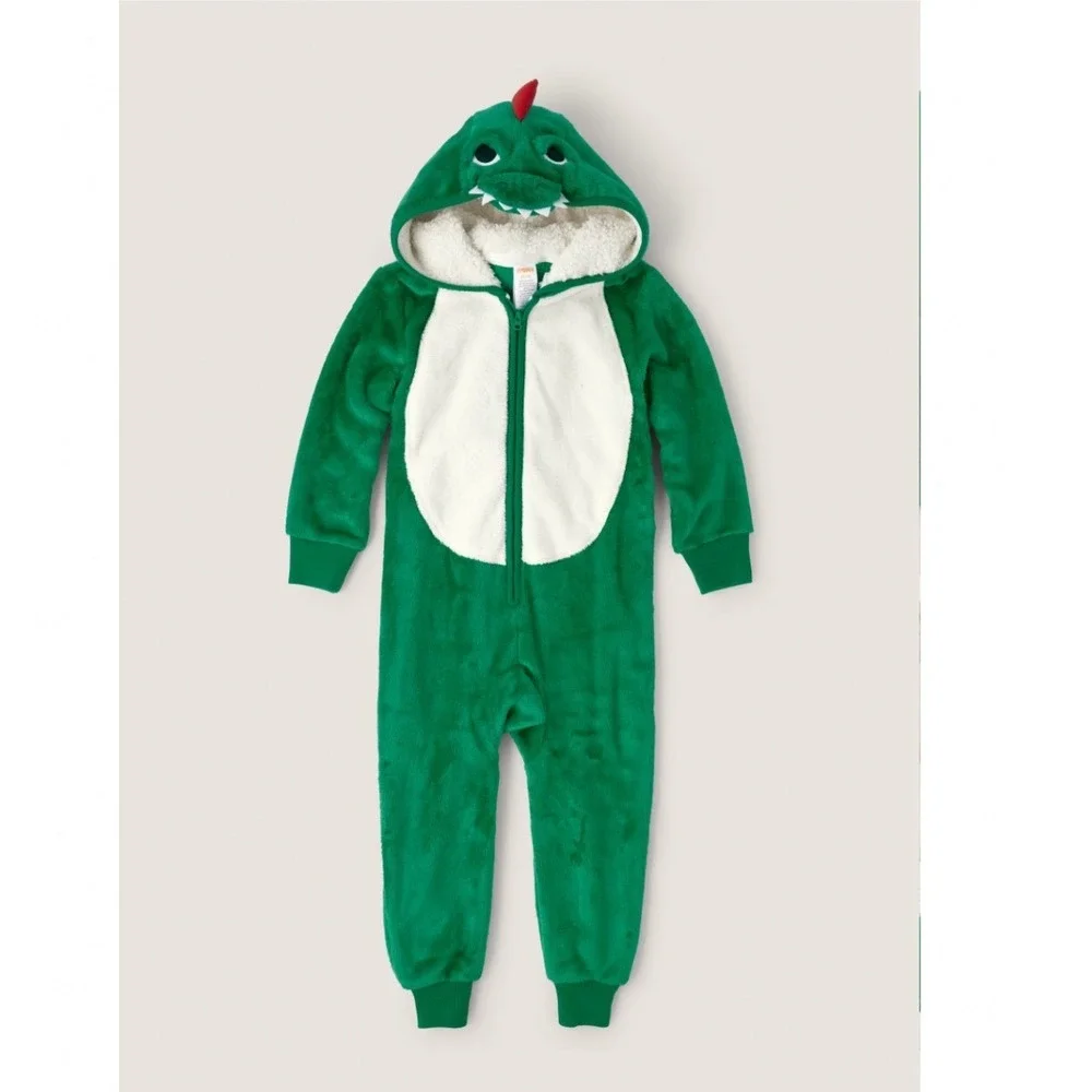 Gymboree Kids Green Dinosaur Fleece Hooded One Piece Sleeper Pjs/ costume size S